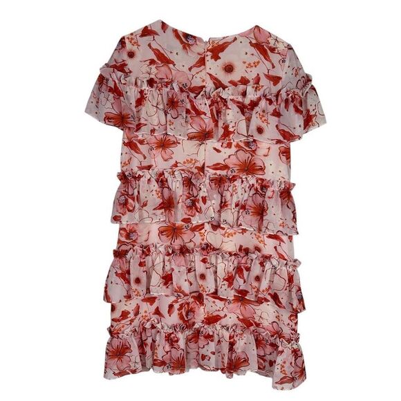 Badgley Mischka Tiered Ruffle Floral Dress Pink Size 14 - Picture 4 of 8